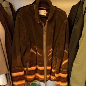 Faherty Brown Jacket with Orange and Yellow Stripes